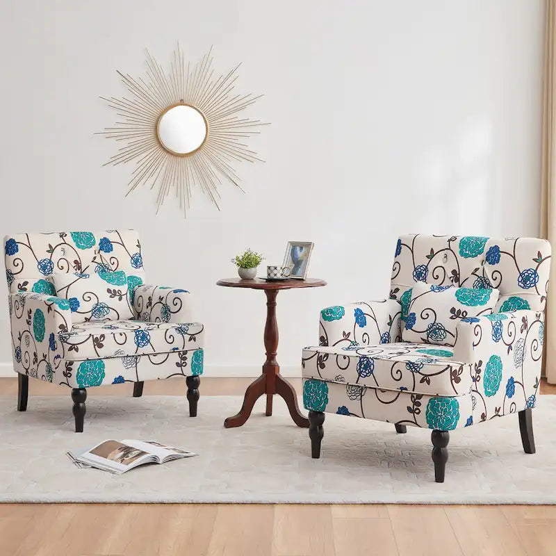 Fauteuil rembourré HUIMO avec boutons touffetés et oreiller lombaire Beige/Gris/Bleu clair/Marron