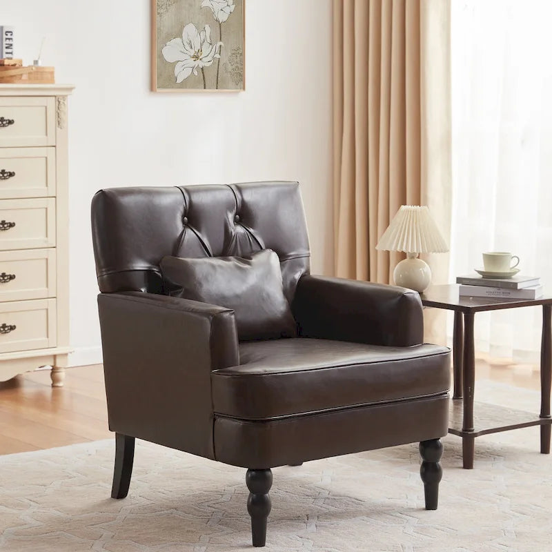 Fauteuil rembourré HUIMO avec boutons touffetés et oreiller lombaire Beige/Gris/Bleu clair/Marron