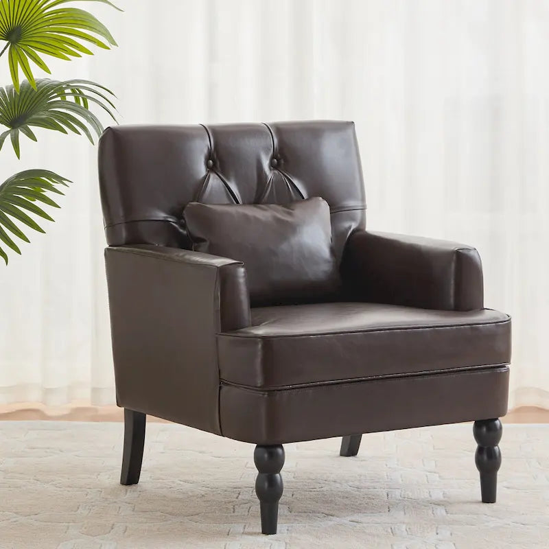 Fauteuil rembourré HUIMO avec boutons touffetés et oreiller lombaire Beige/Gris/Bleu clair/Marron