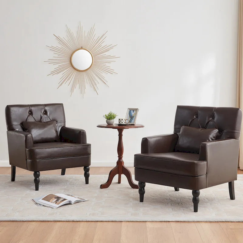 Fauteuil rembourré HUIMO avec boutons touffetés et oreiller lombaire Beige/Gris/Bleu clair/Marron