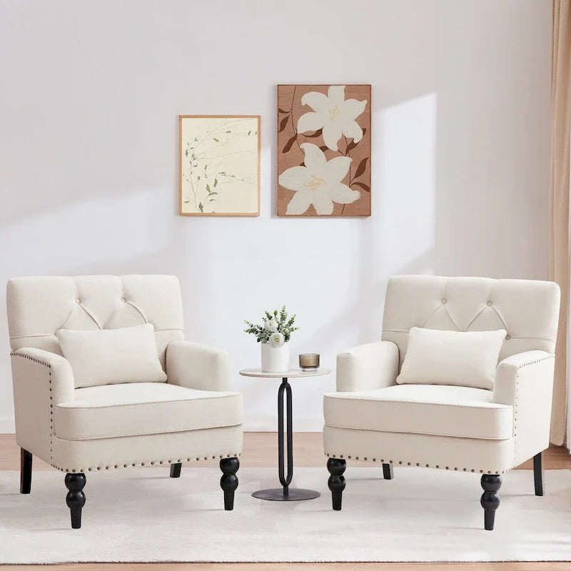 Fauteuil rembourré HUIMO avec boutons touffetés et oreiller lombaire Beige/Gris/Bleu clair/Marron