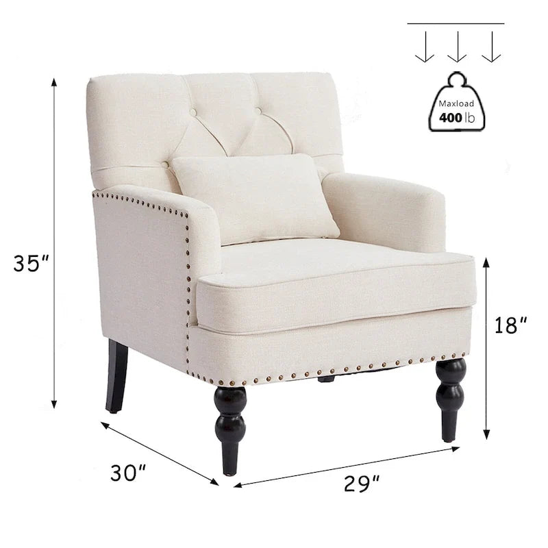 Fauteuil rembourré HUIMO avec boutons touffetés et oreiller lombaire Beige/Gris/Bleu clair/Marron
