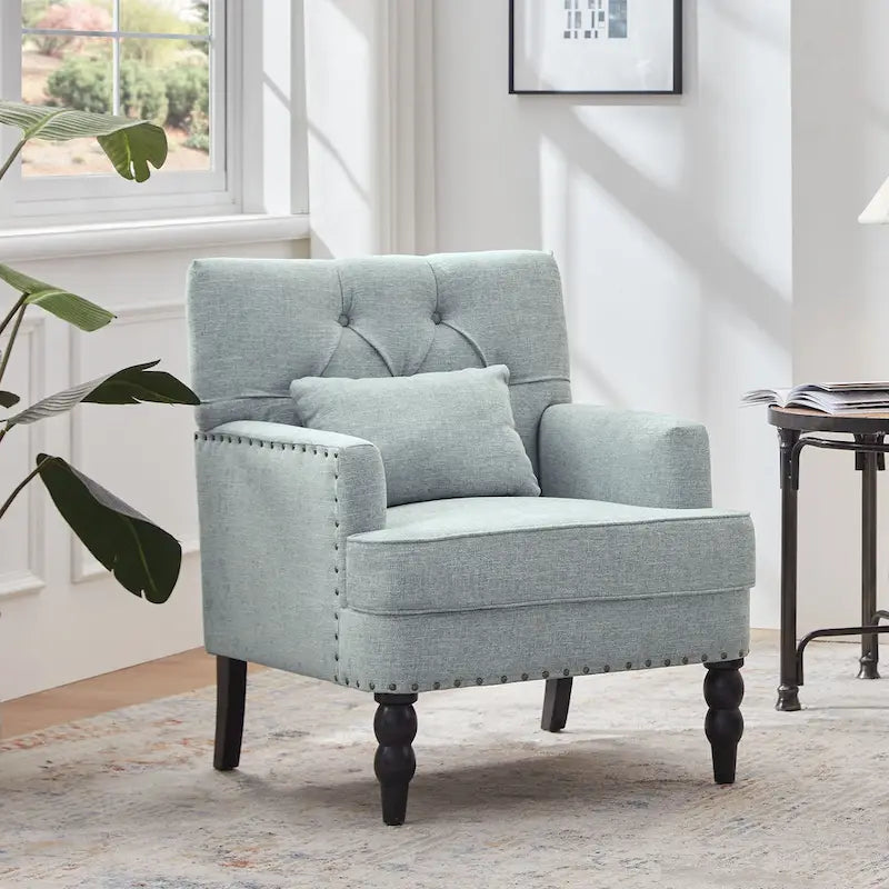Fauteuil rembourré HUIMO avec boutons touffetés et oreiller lombaire Beige/Gris/Bleu clair/Marron