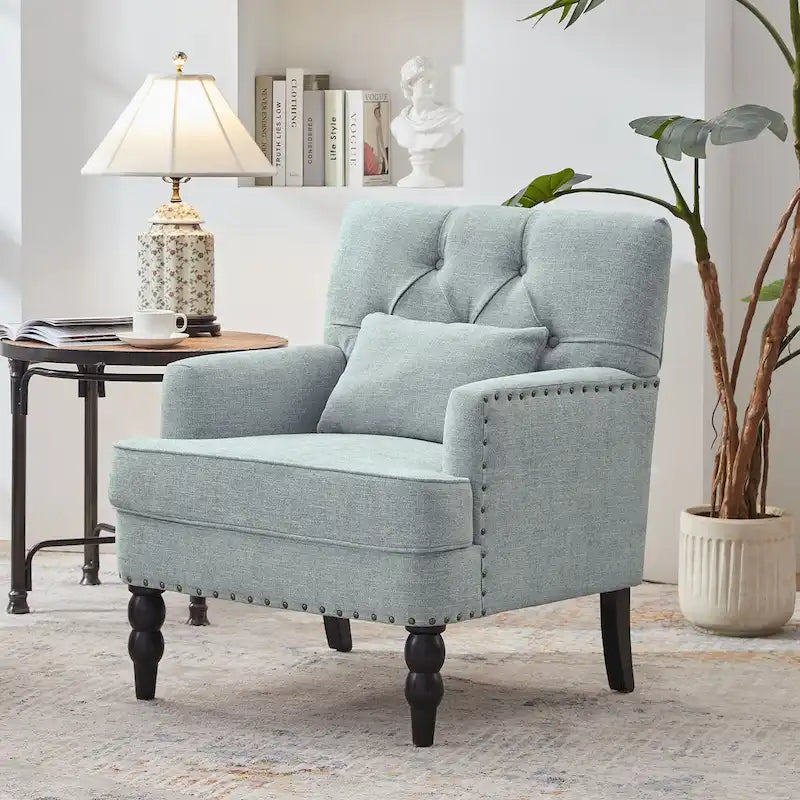 Fauteuil rembourré HUIMO avec boutons touffetés et oreiller lombaire Beige/Gris/Bleu clair/Marron