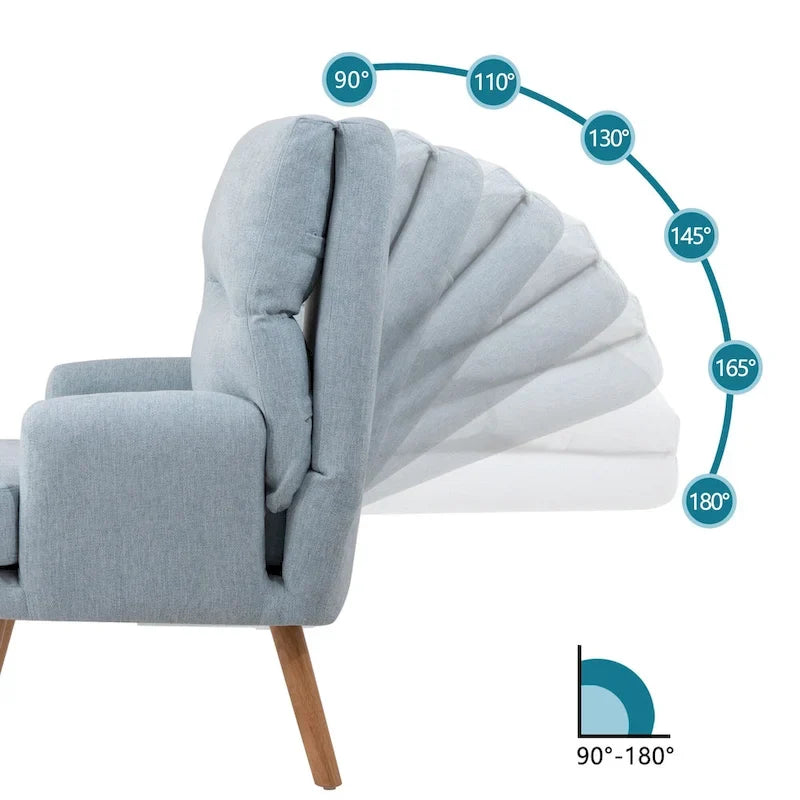 Accent Chair with Ottoman Set, Fabric Armchair with Wood Legs and Adjustable Backrest , Mid Century Modern Comfy Lounge Chair
