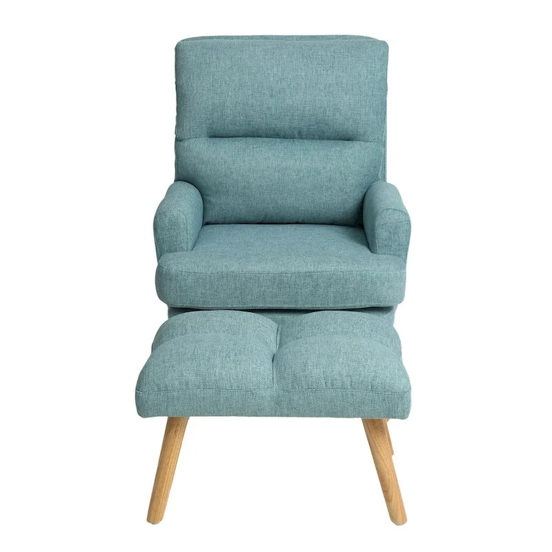 Accent Chair with Ottoman Set, Fabric Armchair with Wood Legs and Adjustable Backrest , Mid Century Modern Comfy Lounge Chair
