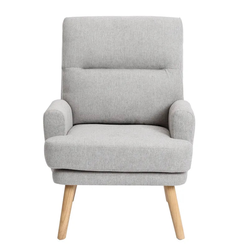Accent Chair with Ottoman Set, Fabric Armchair with Wood Legs and Adjustable Backrest , Mid Century Modern Comfy Lounge Chair