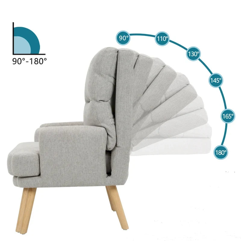 Accent Chair with Ottoman Set, Fabric Armchair with Wood Legs and Adjustable Backrest , Mid Century Modern Comfy Lounge Chair
