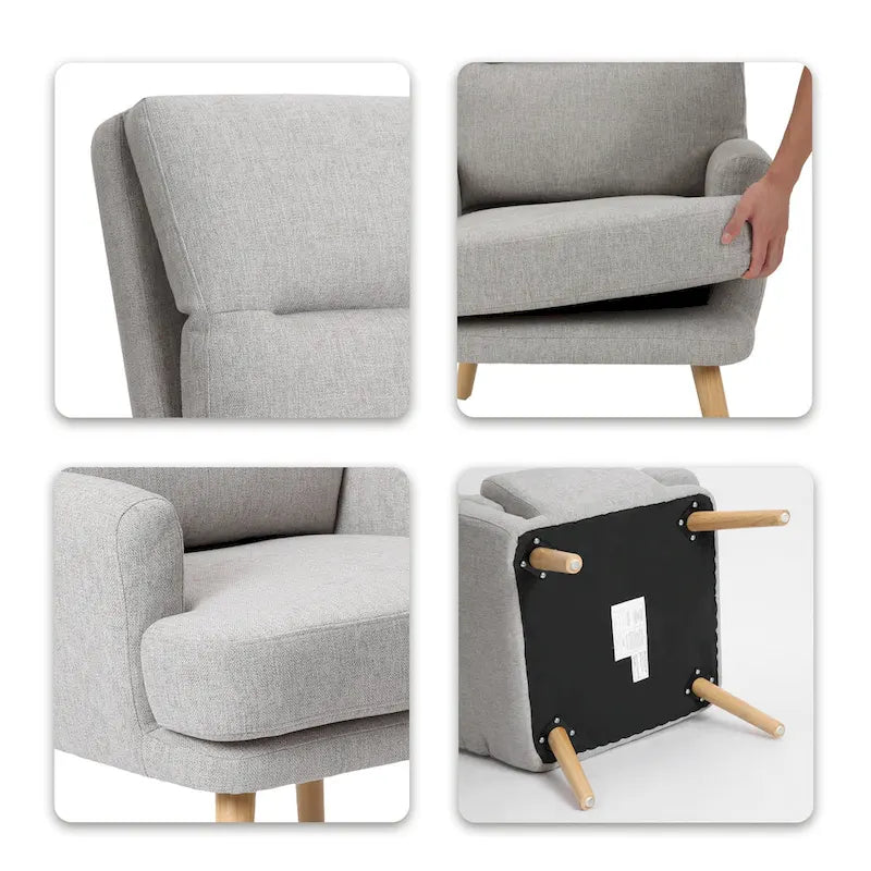 Accent Chair with Ottoman Set, Fabric Armchair with Wood Legs and Adjustable Backrest , Mid Century Modern Comfy Lounge Chair