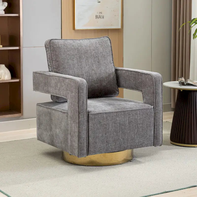 Modern Upholstered Swivel Open-Back Barrel Chair With Pillow