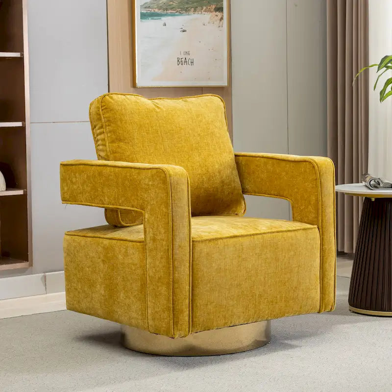 Modern Upholstered Swivel Open-Back Barrel Chair With Pillow