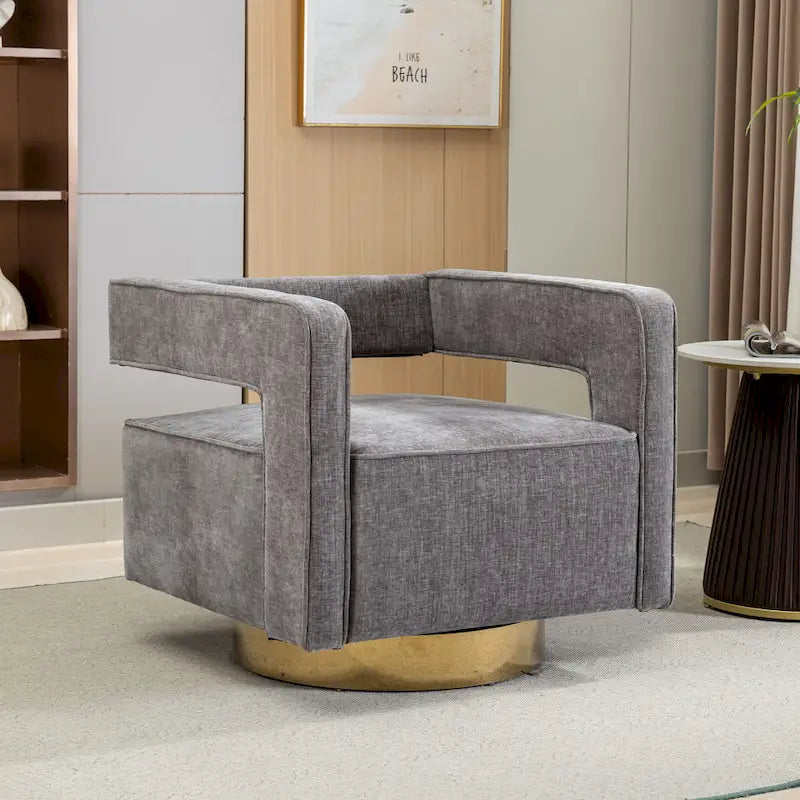 Modern Upholstered Swivel Open-Back Barrel Chair With Pillow