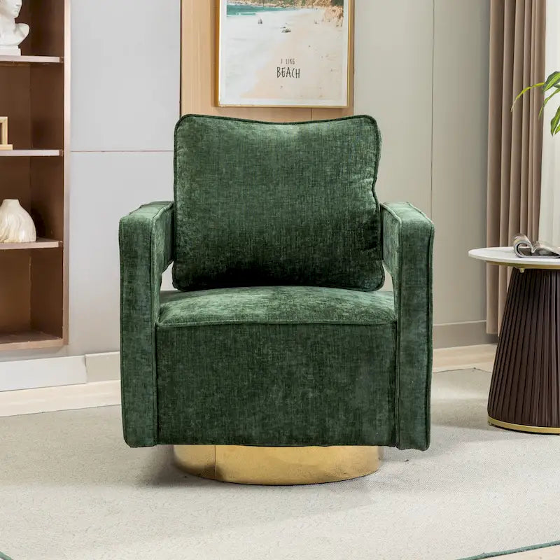 Modern Upholstered Swivel Open-Back Barrel Chair With Pillow