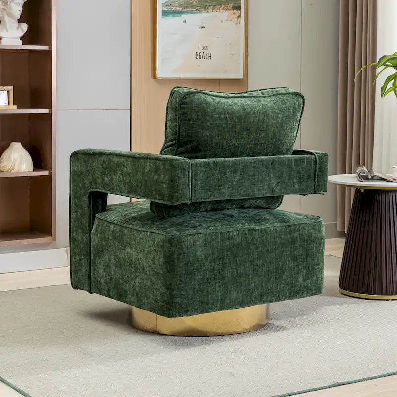 Modern Upholstered Swivel Open-Back Barrel Chair With Pillow
