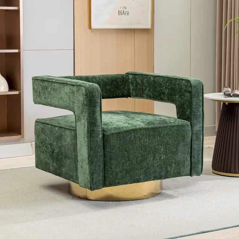 Modern Upholstered Swivel Open-Back Barrel Chair With Pillow