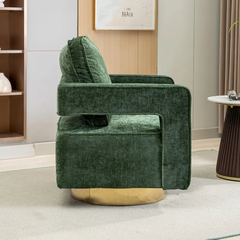 Modern Upholstered Swivel Open-Back Barrel Chair With Pillow