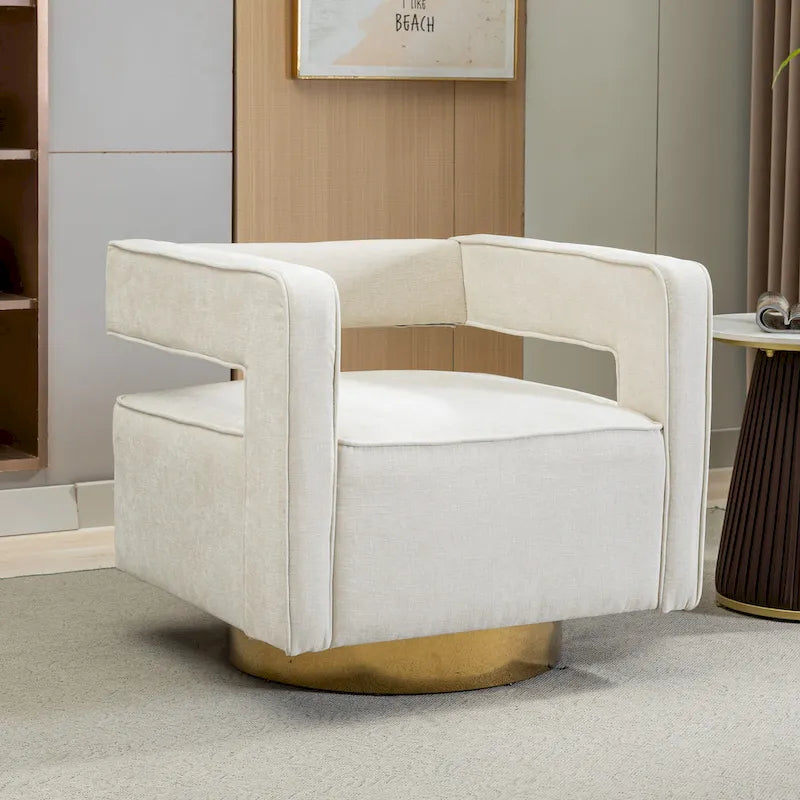 Modern Upholstered Swivel Open-Back Barrel Chair With Pillow