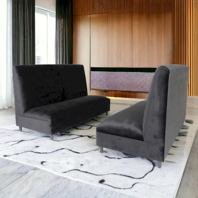 Canapés Coast to Coast - Banquette capitonnée en velours avec structure en bois massif, style moderne du milieu du siècle