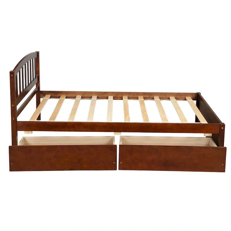 Letto a piattaforma singolo in legno Nestfair con due cassetti e testiera