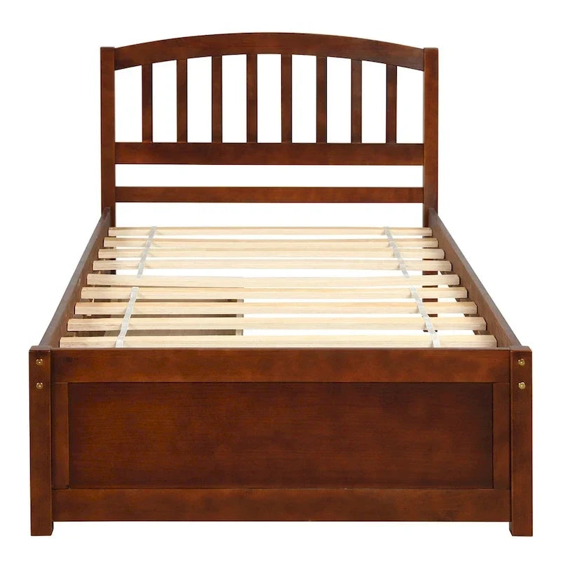 Letto a piattaforma singolo in legno Nestfair con due cassetti e testiera