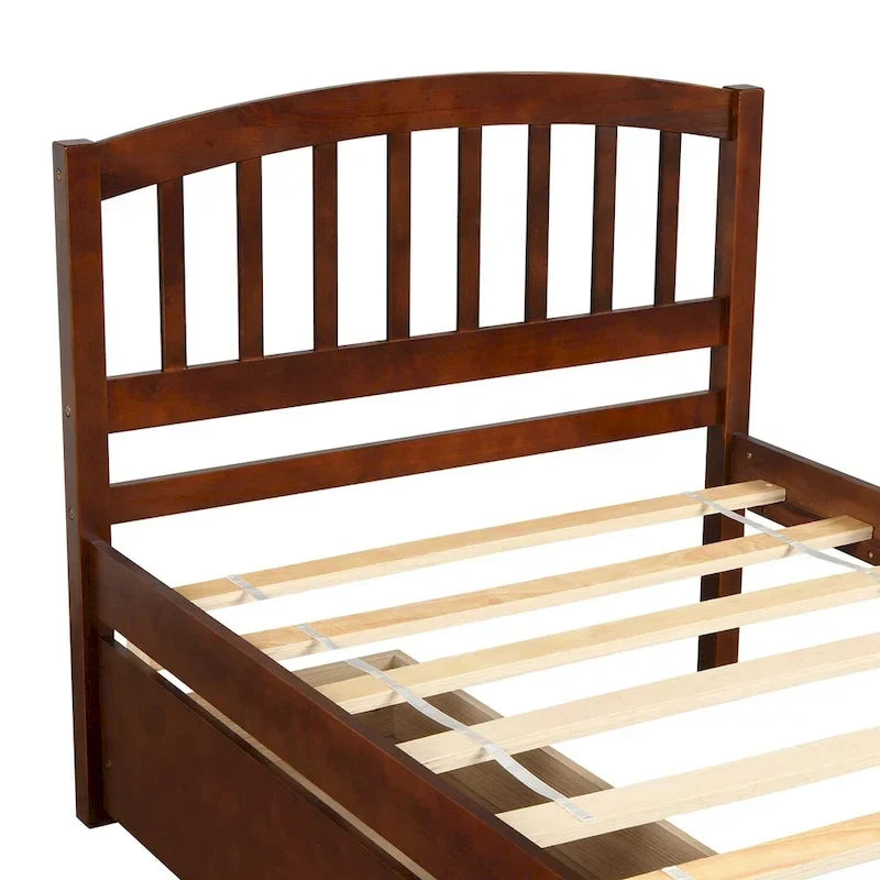 Letto a piattaforma singolo in legno Nestfair con due cassetti e testiera