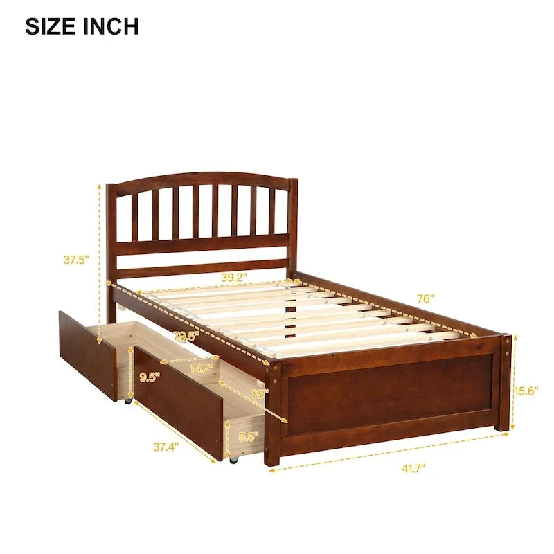 Letto a piattaforma singolo in legno Nestfair con due cassetti e testiera
