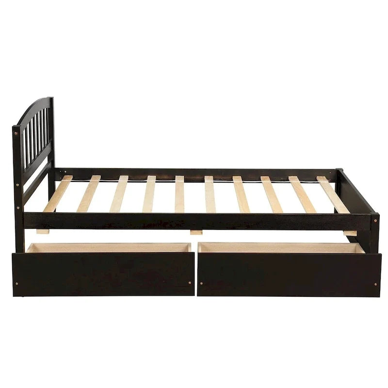 Letto a piattaforma singolo in legno Nestfair con due cassetti e testiera