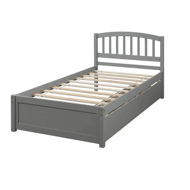 Letto a piattaforma singolo in legno Nestfair con due cassetti e testiera
