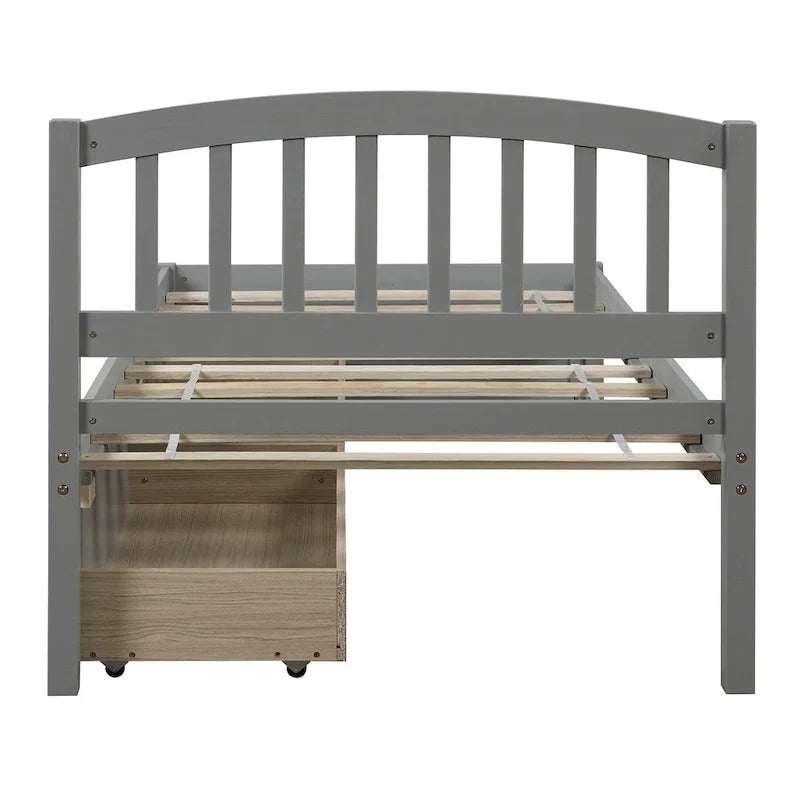 Letto a piattaforma singolo in legno Nestfair con due cassetti e testiera