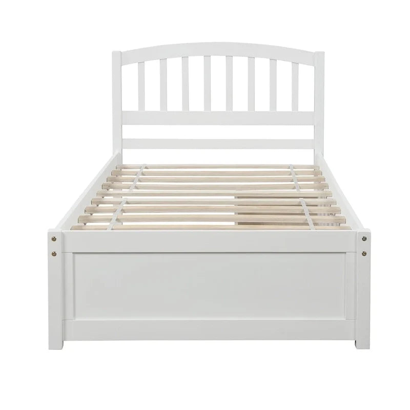 Letto a piattaforma singolo in legno Nestfair con due cassetti e testiera