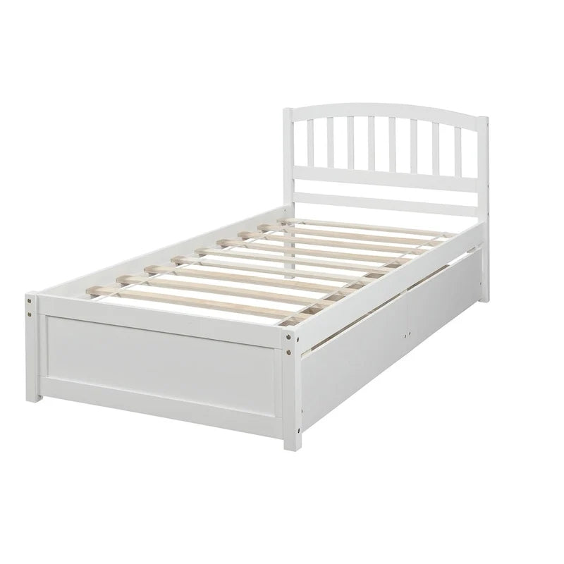 Letto a piattaforma singolo in legno Nestfair con due cassetti e testiera