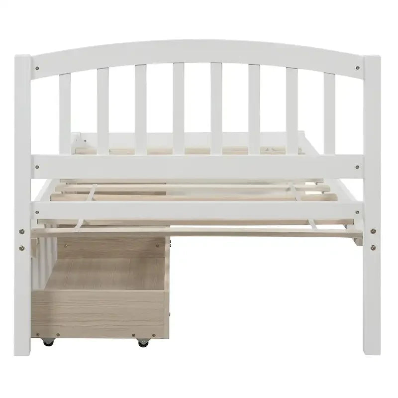 Letto a piattaforma singolo in legno Nestfair con due cassetti e testiera