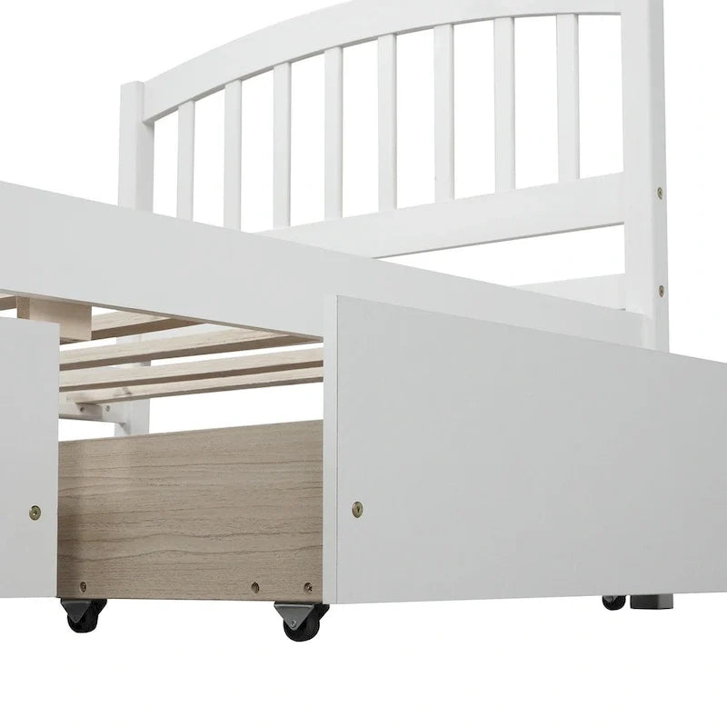Letto a piattaforma singolo in legno Nestfair con due cassetti e testiera