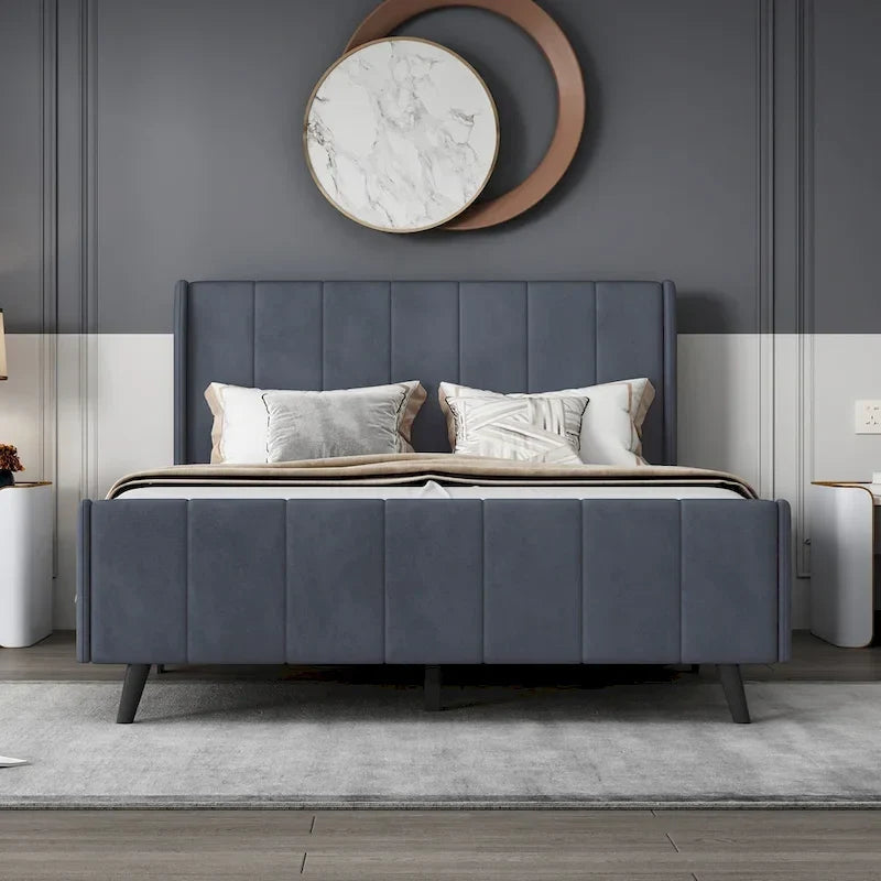 Lit plateforme rembourré grand format en velours
