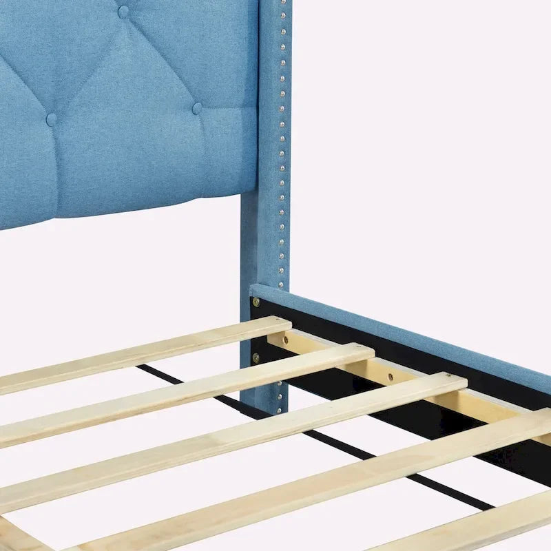 Queen Size Linen Platform Bed with 2 Drawers