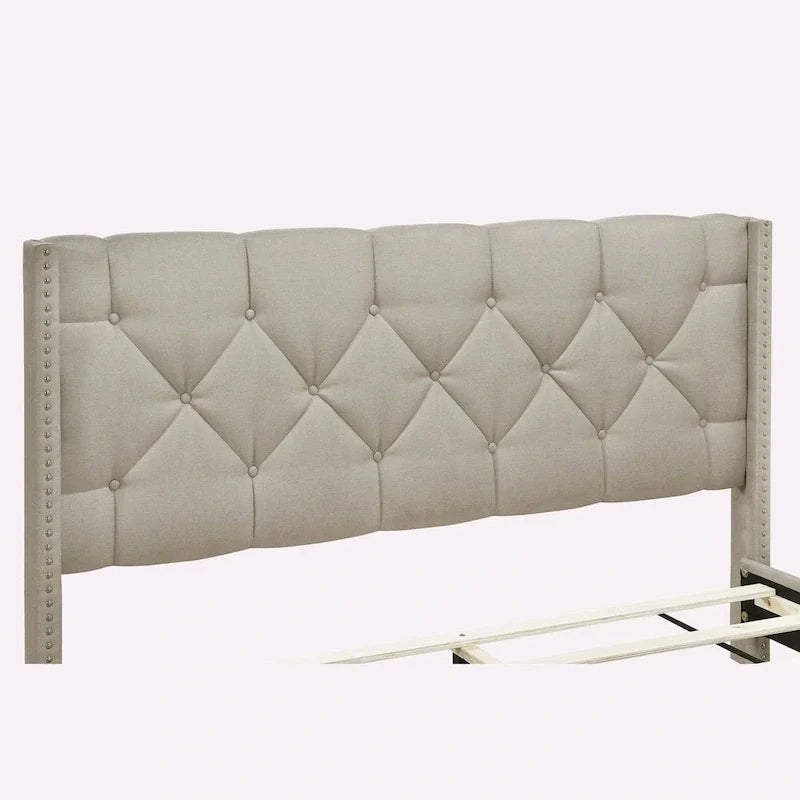 Queen Size Linen Platform Bed with 2 Drawers