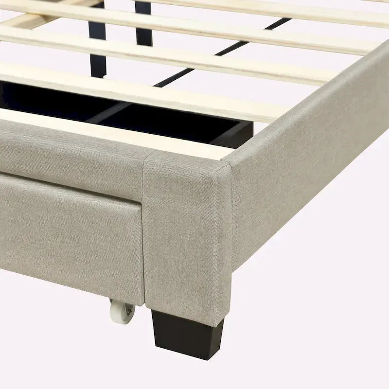 Queen Size Linen Platform Bed with 2 Drawers