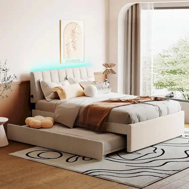 Letto a piattaforma imbottito con letto estraibile