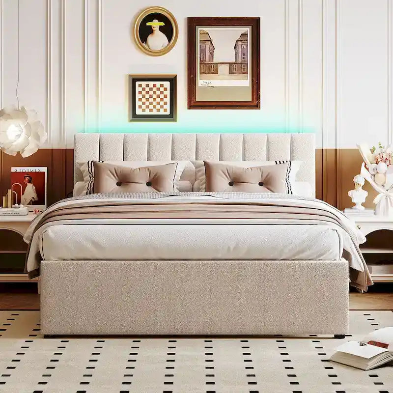 Letto a piattaforma imbottito con letto estraibile