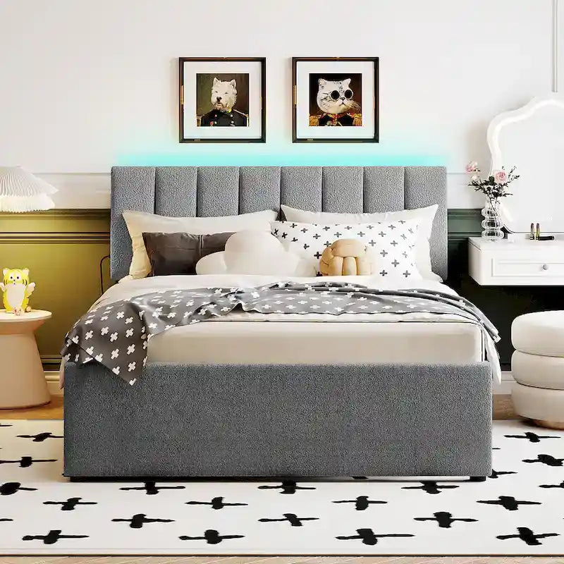 Letto a piattaforma imbottito con letto estraibile
