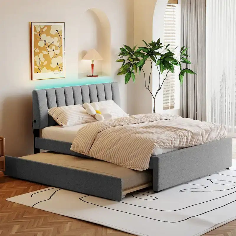 Letto a piattaforma imbottito con letto estraibile