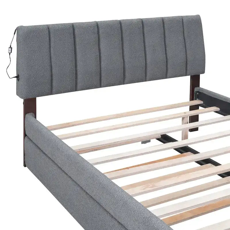 Letto a piattaforma imbottito con letto estraibile