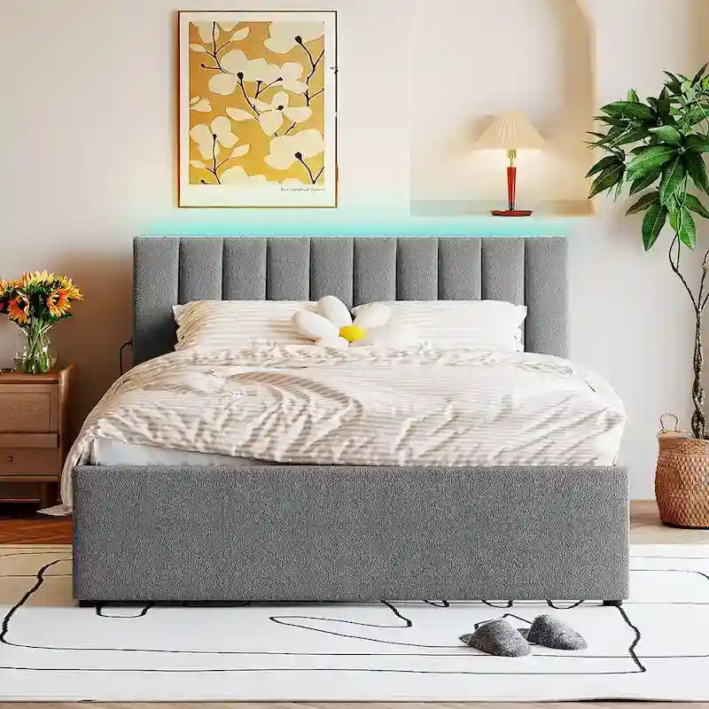 Letto a piattaforma imbottito con letto estraibile