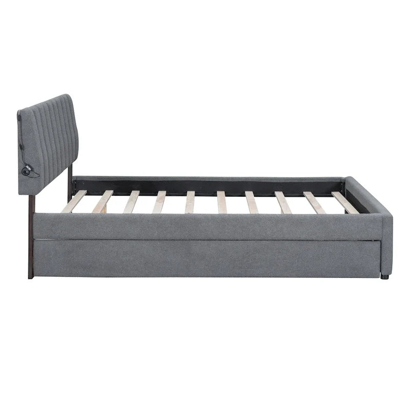 Letto a piattaforma imbottito con letto estraibile