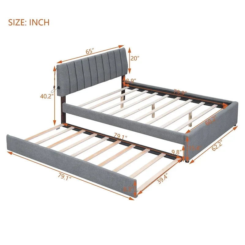 Letto a piattaforma imbottito con letto estraibile