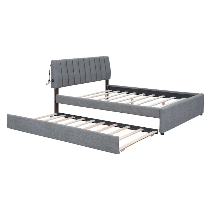 Letto a piattaforma imbottito con letto estraibile