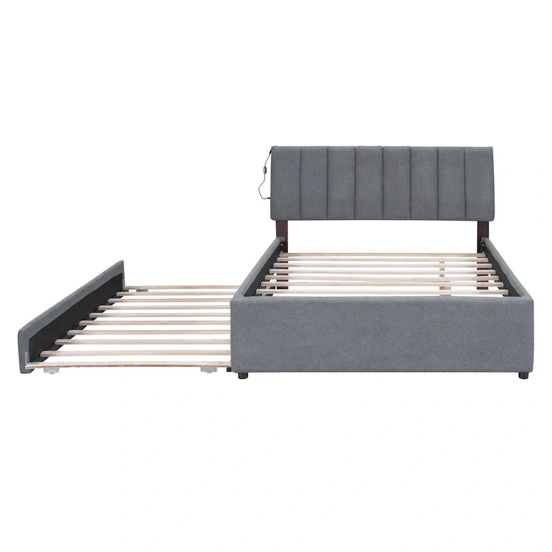 Letto a piattaforma imbottito con letto estraibile