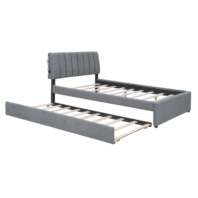 Letto a piattaforma imbottito con letto estraibile