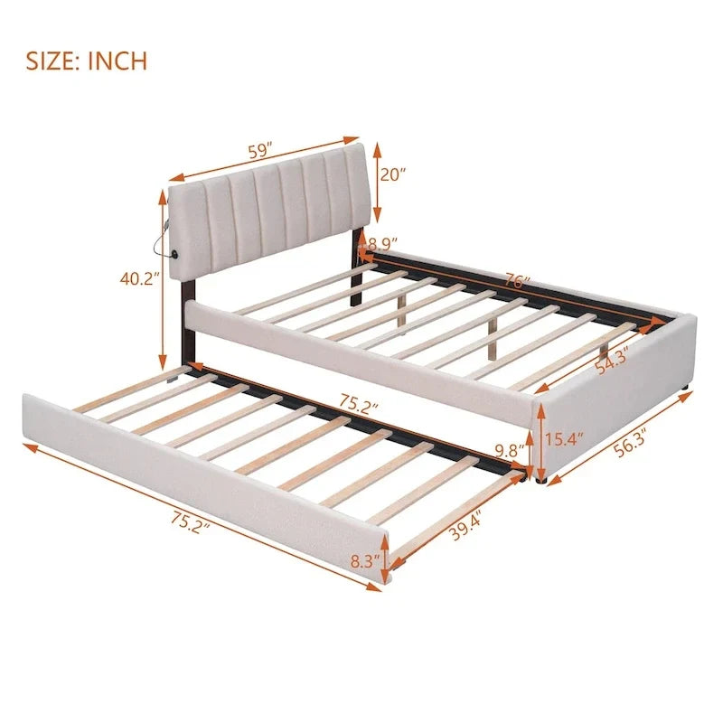 Letto a piattaforma imbottito con letto estraibile