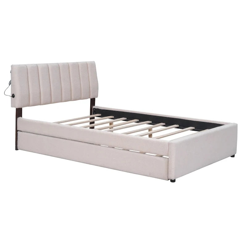 Letto a piattaforma imbottito con letto estraibile